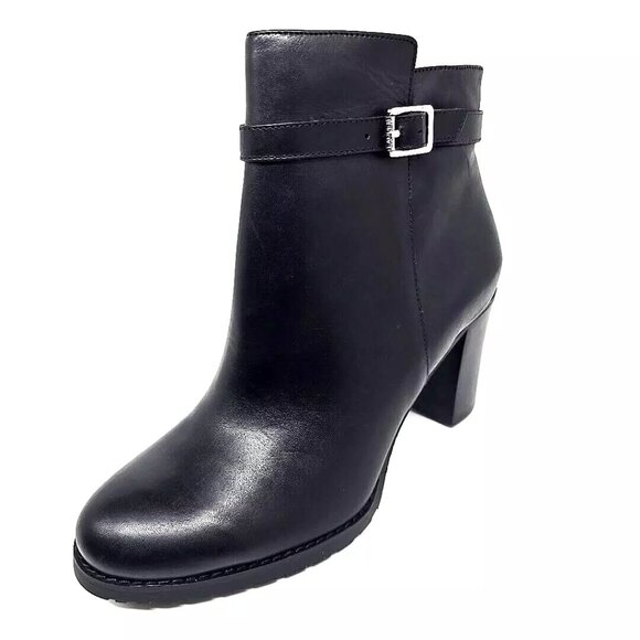 Ralph Lauren Carole Black Leather Side Zip Block Heel Ankle Booties Size 7.5B - Picture 10 of 12